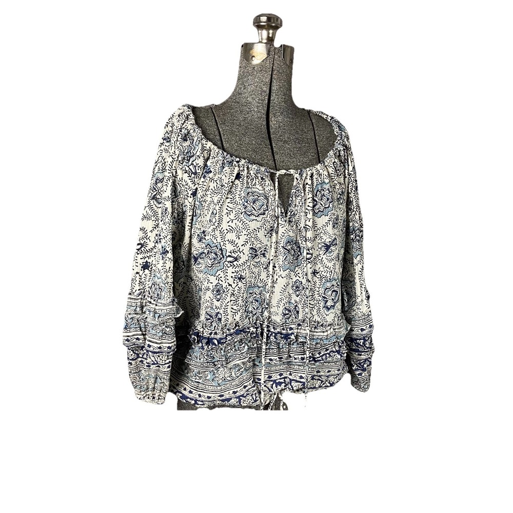 Ralph Lauren Denim & Supply Blue Floral Peasant Top Women's XS Oversized Boho